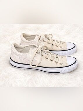 Converse All Star Pearl Iridescent Low Top Sneakers Women’s Size 8 White Canvas